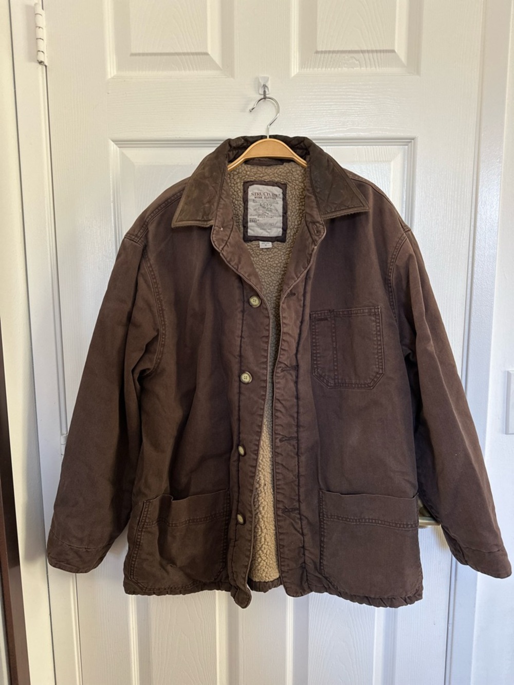 Vintage STRUCTURE Brown Sherpa-Lined Leather Collar Jacket